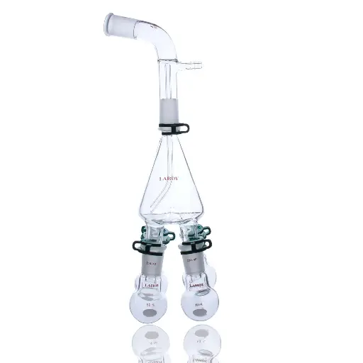 Laboy Glass Distillation Receiving Set with Rotating Cow Receiver Bent Orientation