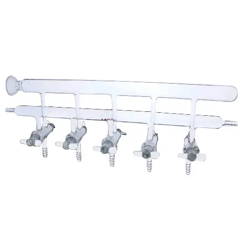 Laboy Glass Double Maniflod Vacuum Gas Distributor With Hollow Glass Stopcocks & 35/20 Spherical Joint Air-Free Chemistry Lab Glassware