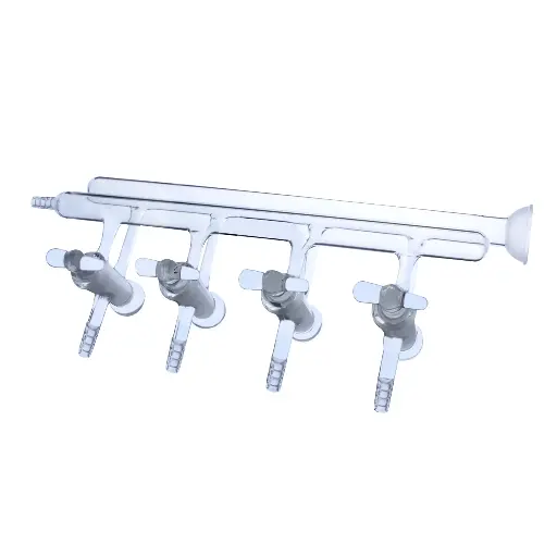 Laboy Glass Double Manifold With Hollow  Glass Stopcock And Spherical Joint At Right