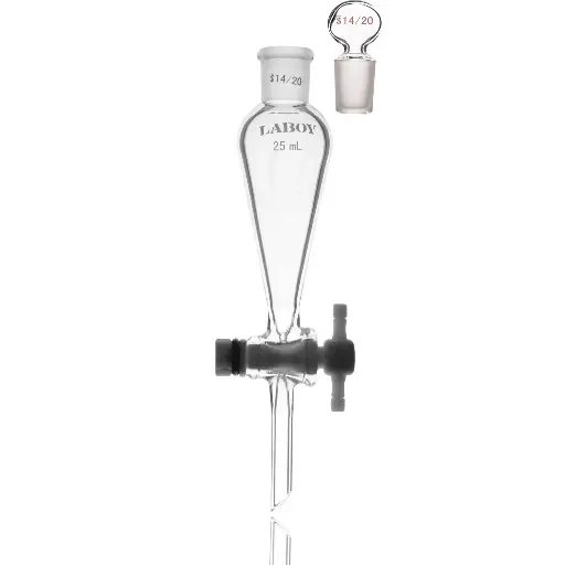 Laboy Glass Conical Separatory Funnel with Joint at Top & PTFE Stopcock Pear Shaped Lab Glass Funnel Lab Glassware